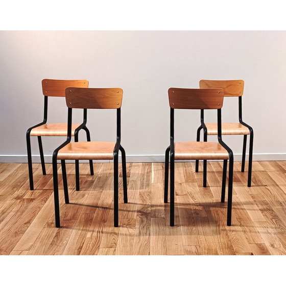 Image 1 of Sedia da scuola vintage in metallo tinto nero e legno