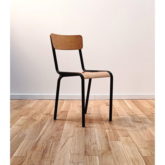 Image 1 of Sedia da scuola vintage in metallo tinto nero e legno