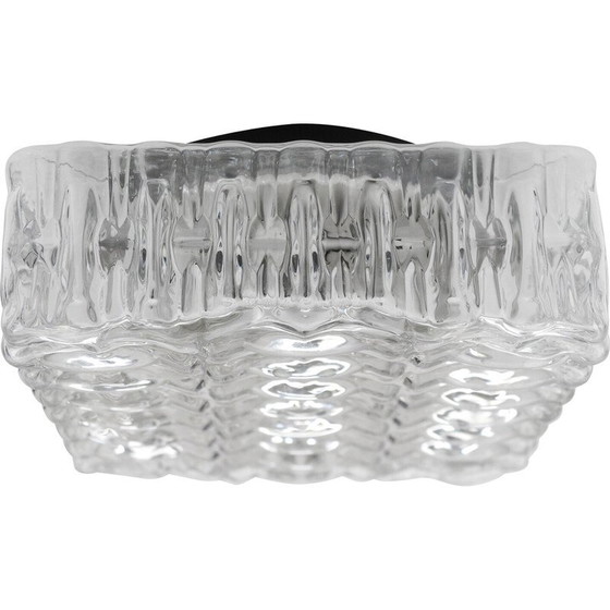 Image 1 of Vintage square ceiling lamp in iced glass and metal, 1960