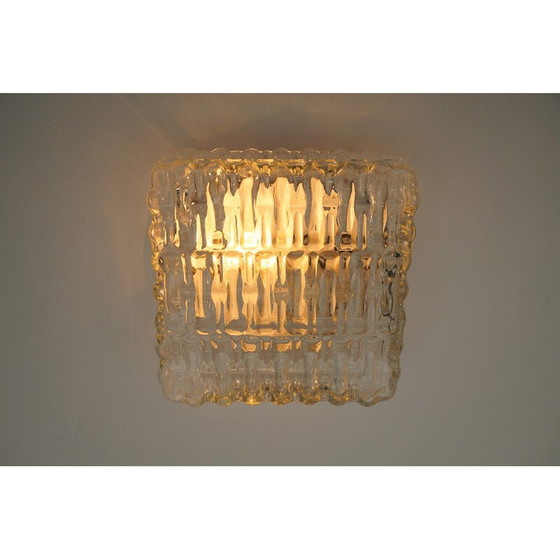 Image 1 of Vintage square ceiling lamp in iced glass and metal, 1960