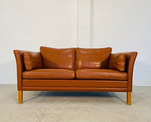 Vintage Retro Danish Mogens Hansen 2 Person Cognac Leather Sofa