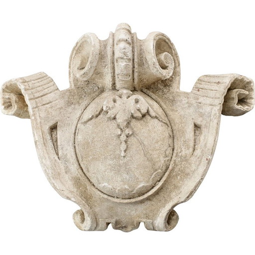 Vintage high relief in the shape of a ram's horn in gray plaster, France 1980