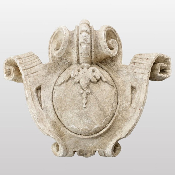 Image 1 of Vintage high relief in the shape of a ram's horn in gray plaster, France 1980