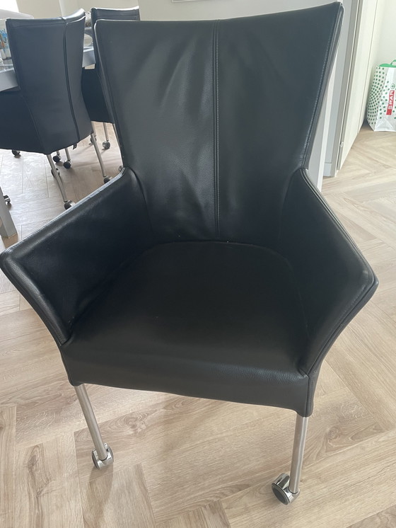 Image 1 of 6x HVS dining chair black leather with wheels