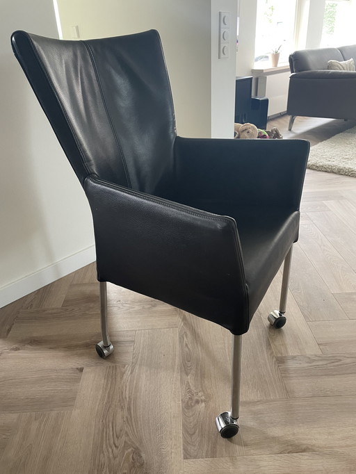 6x HVS chaise de salle à manger en cuir noir avec roulettes