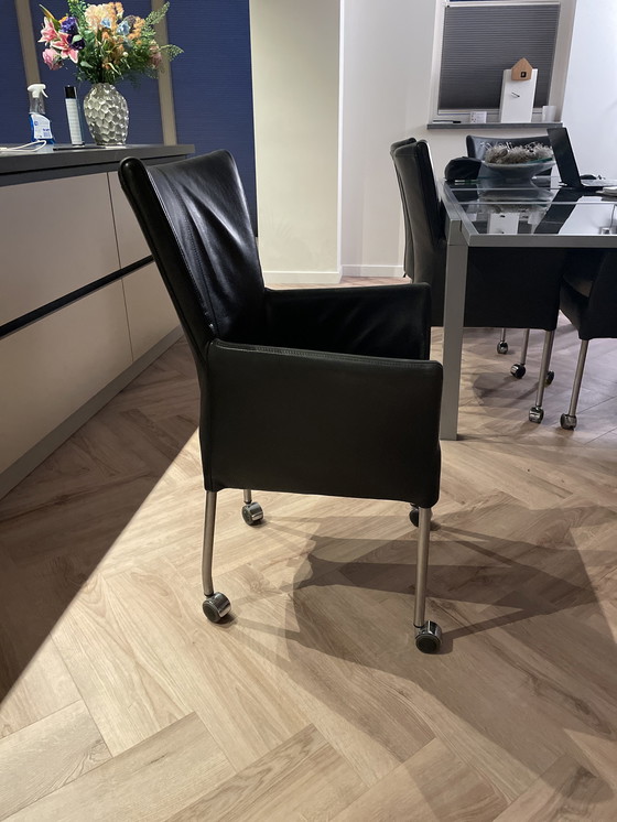 Image 1 of 6x HVS dining chair black leather with wheels