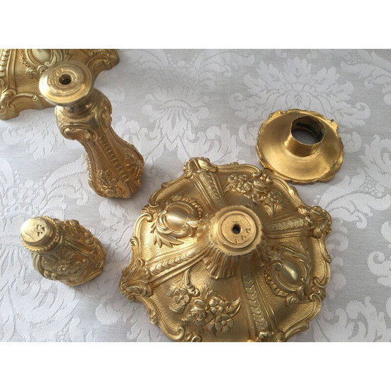 Image 1 of Pair of vintage gilt bronze candlesticks by Juste-Aurèle Meissonnier and Sébastien Antoine Slodtz