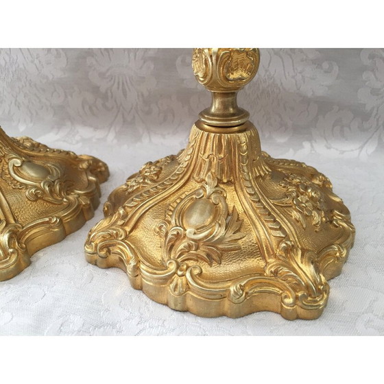 Image 1 of Pair of vintage gilt bronze candlesticks by Juste-Aurèle Meissonnier and Sébastien Antoine Slodtz