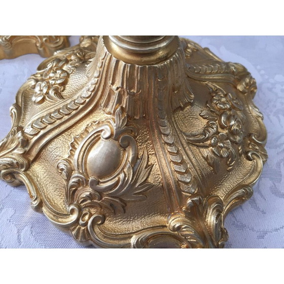 Image 1 of Pair of vintage gilt bronze candlesticks by Juste-Aurèle Meissonnier and Sébastien Antoine Slodtz
