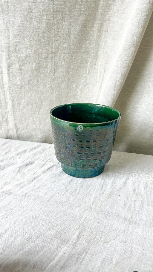 Vintage emerald green flower pot