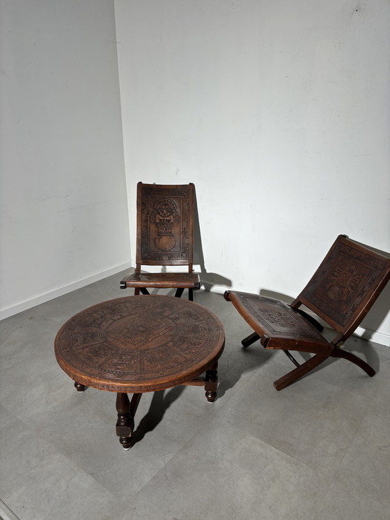 Image 1 of Angel Pazmino Leather Set with relaxchairs and coffeetable