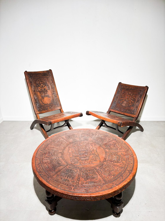 Image 1 of Angel Pazmino Leather Set with relaxchairs and coffeetable