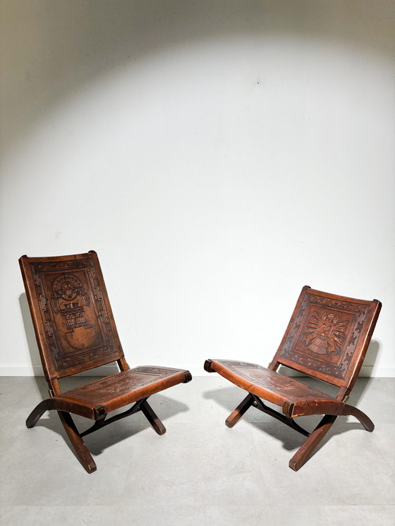 Image 1 of Angel Pazmino Leather Set with relaxchairs and coffeetable