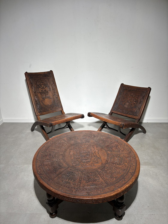 Image 1 of Angel Pazmino Leather Set with relaxchairs and coffeetable