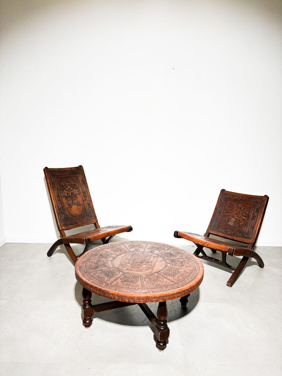 Image 1 of Angel Pazmino Leather Set with relaxchairs and coffeetable