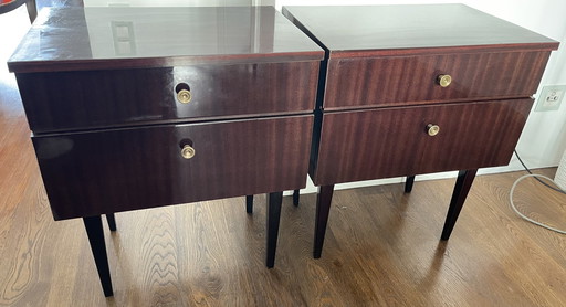 Pair of Art Deco varnished rosewood bedside tables