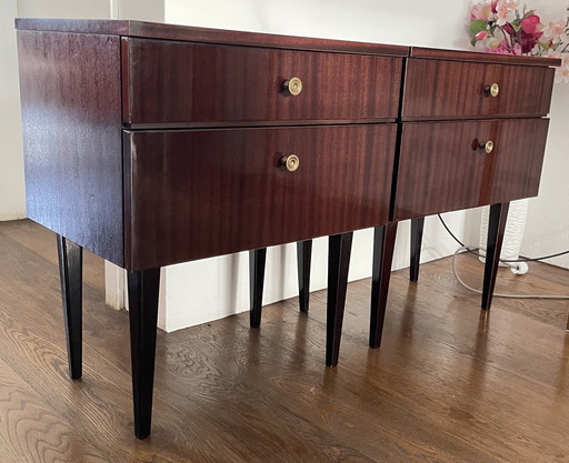 Pair of Art Deco varnished rosewood bedside tables