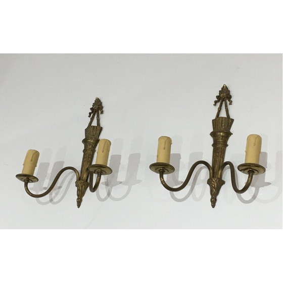 Image 1 of Pair of vintage bronze wall lamps, France 1960
