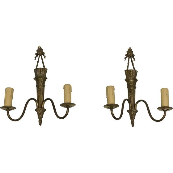 Image 1 of Pair of vintage bronze wall lamps, France 1960
