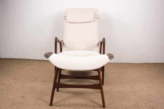 Image 1 of Large Norwegian Teak Armchair with Ottoman by Folke Ohlsson for Westnofa 1960