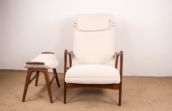 Image 1 of Large Norwegian Teak Armchair with Ottoman by Folke Ohlsson for Westnofa 1960