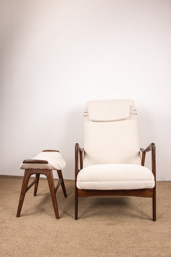 Image 1 of Large Norwegian Teak Armchair with Ottoman by Folke Ohlsson for Westnofa 1960