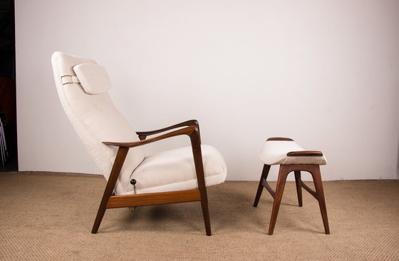 Image 1 of Large Norwegian Teak Armchair with Ottoman by Folke Ohlsson for Westnofa 1960