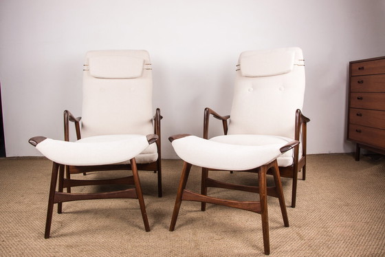 Image 1 of Large Norwegian Teak Armchair with Ottoman by Folke Ohlsson for Westnofa 1960