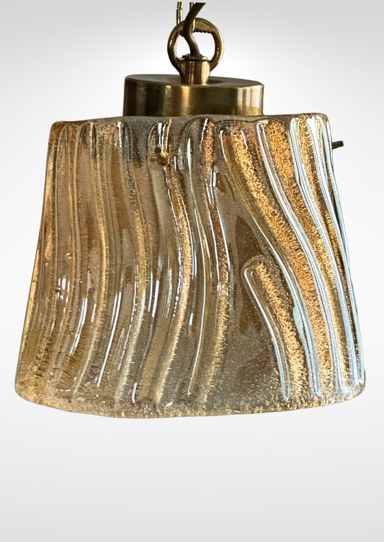 Image 1 of Mid-Century Murano Gold Glass Suspension Pendant Ceiling Lamp