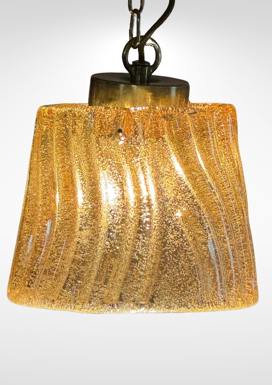 Image 1 of Mid-Century Murano Gold Glass Suspension Pendant Ceiling Lamp