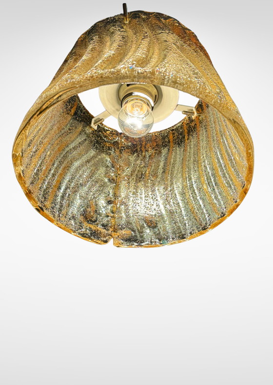 Image 1 of Mid-Century Murano Gold Glass Suspension Pendant Ceiling Lamp