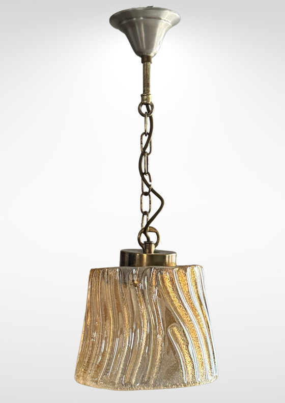 Image 1 of Mid-Century Murano Gold Glass Suspension Pendant Ceiling Lamp