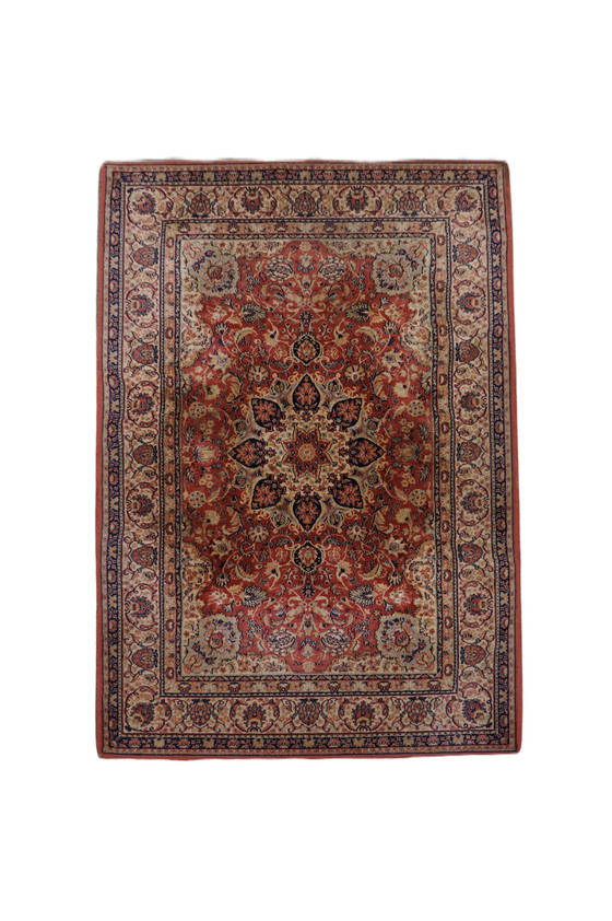 Image 1 of Magnifique tapis d'Orient aux couleurs crème, bleu, rouge et rose, 246 x 172 cm