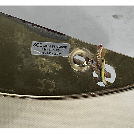 Image 1 of Pair of vintage gilt metal and glass Art deco wall lamps for Sce, France 1970s