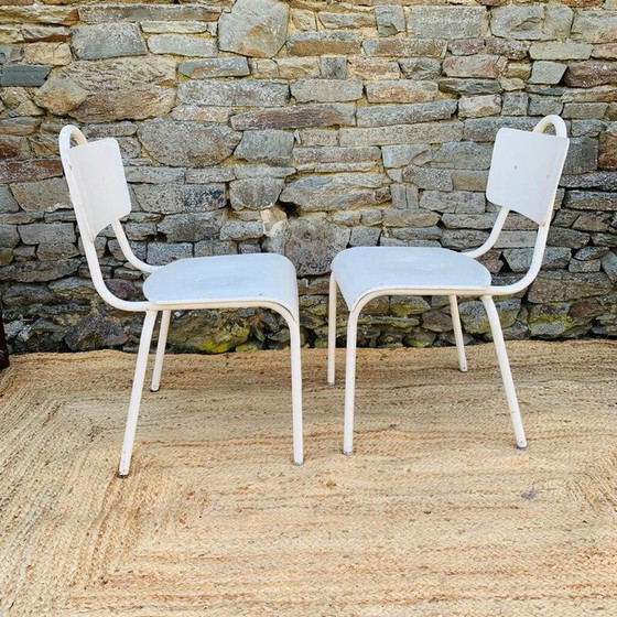 Image 1 of Coppia di sedie vintage in metallo bianco e legno