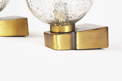 2x Brass & Glass Wall Lights 1970's