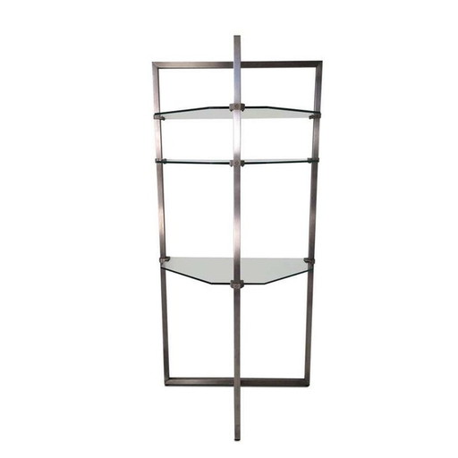 Vintage stainless steel and glass wall shelf by Peter Ghyzy