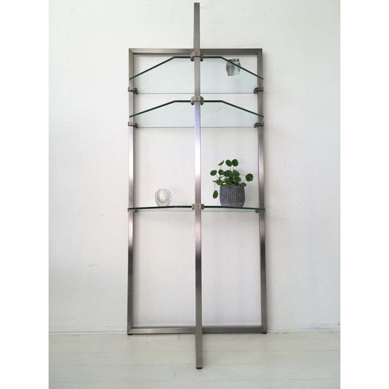 Image 1 of Vintage stainless steel and glass wall shelf by Peter Ghyzy