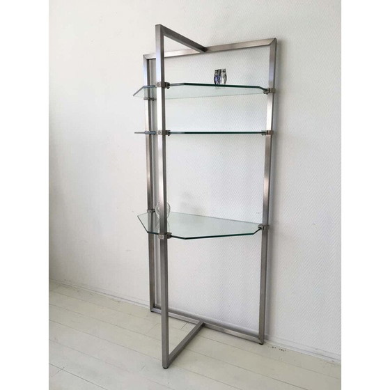 Image 1 of Vintage stainless steel and glass wall shelf by Peter Ghyzy