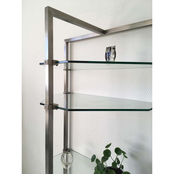 Image 1 of Vintage stainless steel and glass wall shelf by Peter Ghyzy