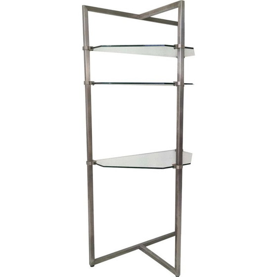 Image 1 of Vintage stainless steel and glass wall shelf by Peter Ghyzy