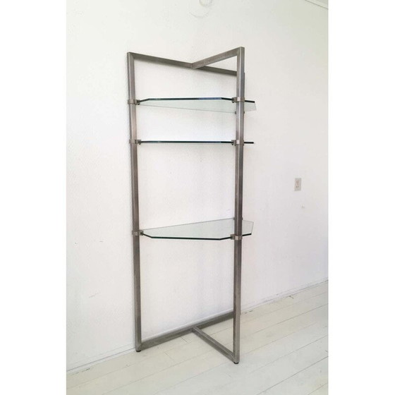 Image 1 of Vintage stainless steel and glass wall shelf by Peter Ghyzy