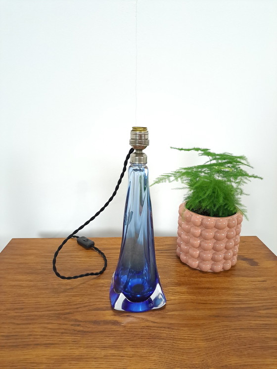 Image 1 of Blue Glass Lamp Val Saint Lambert Belgium