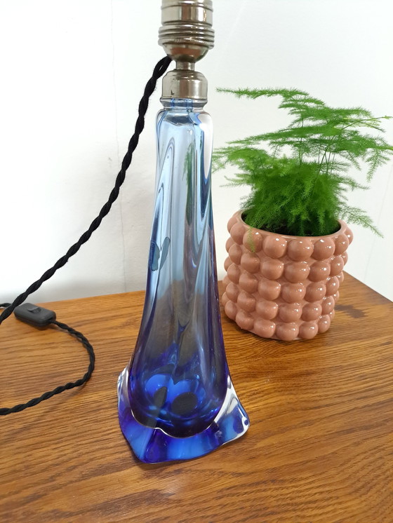 Image 1 of Blue Glass Lamp Val Saint Lambert Belgium