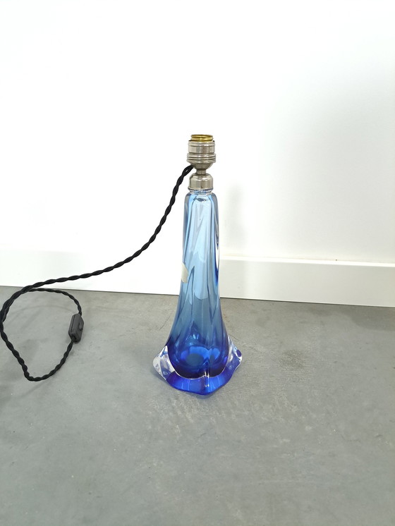 Image 1 of Blue Glass Lamp Val Saint Lambert Belgium