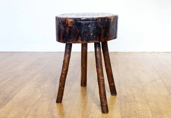 Image 1 of Rustic stool in solid beech wood