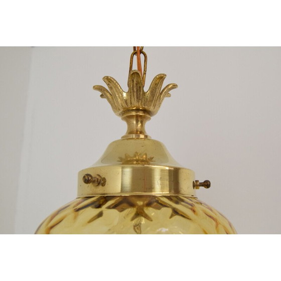 Image 1 of Vintage art deco glass and brass suspension, Czechoslovakia 1930