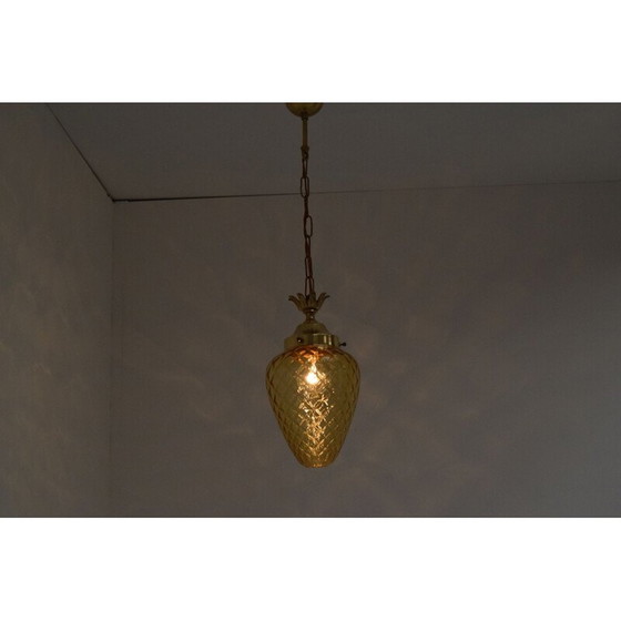 Image 1 of Vintage art deco glass and brass suspension, Czechoslovakia 1930