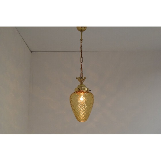 Image 1 of Vintage art deco glass and brass suspension, Czechoslovakia 1930