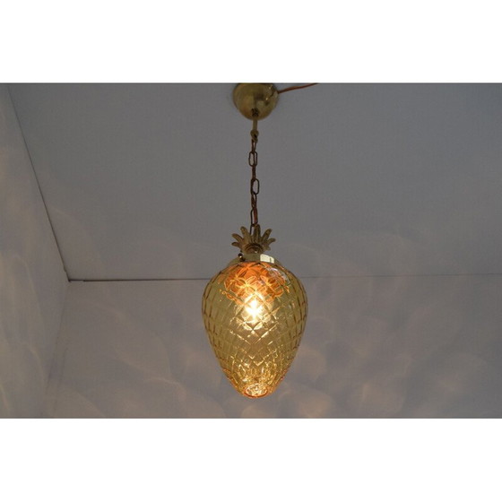Image 1 of Vintage art deco glass and brass suspension, Czechoslovakia 1930